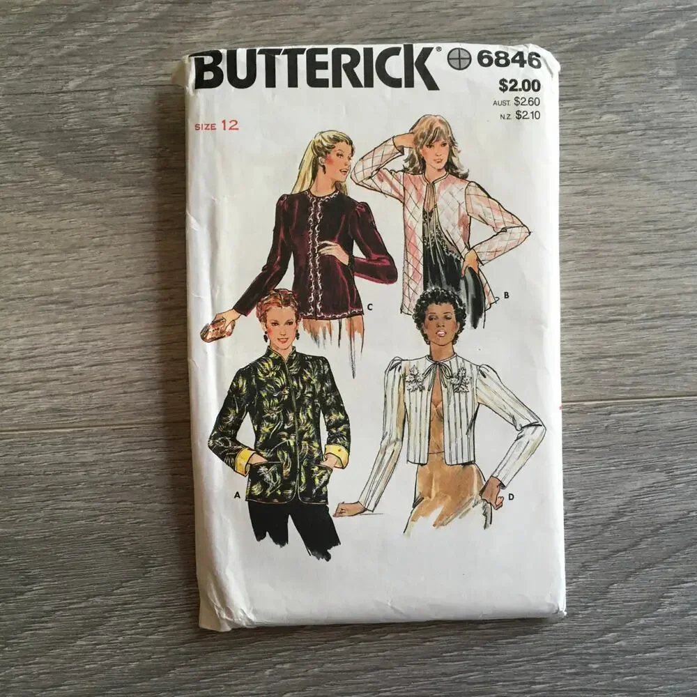 Butterick Sewing Pattern 6846 80s Quilted Evening & Bed Jacket Mandarin 12 UNCUT